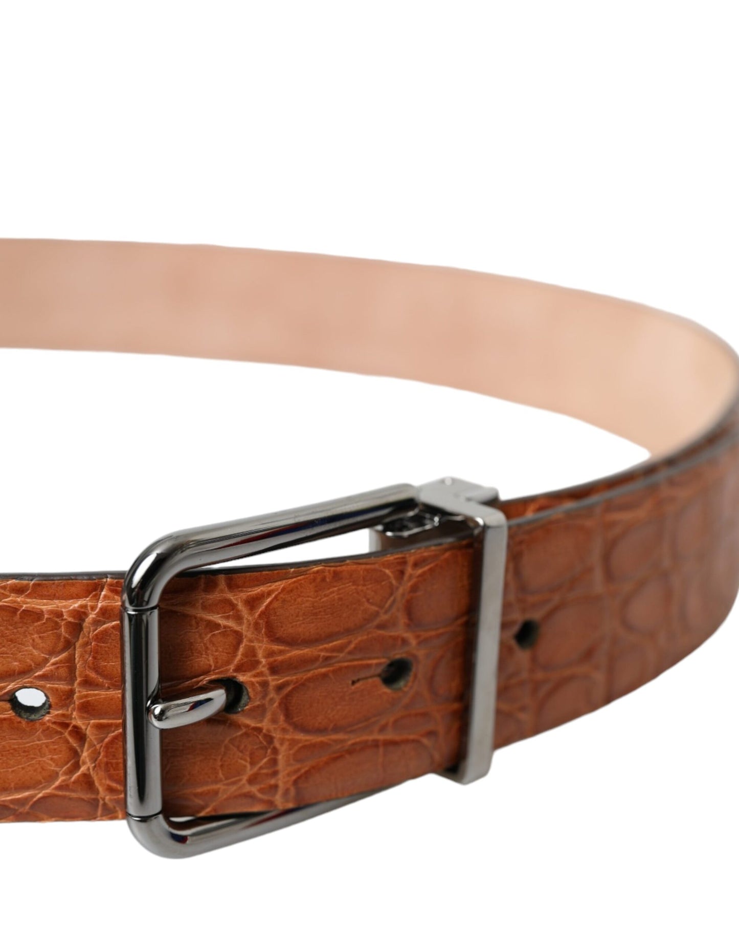 Dolce &amp; Gabbana Brown exotic leather belt with silver metal buckle