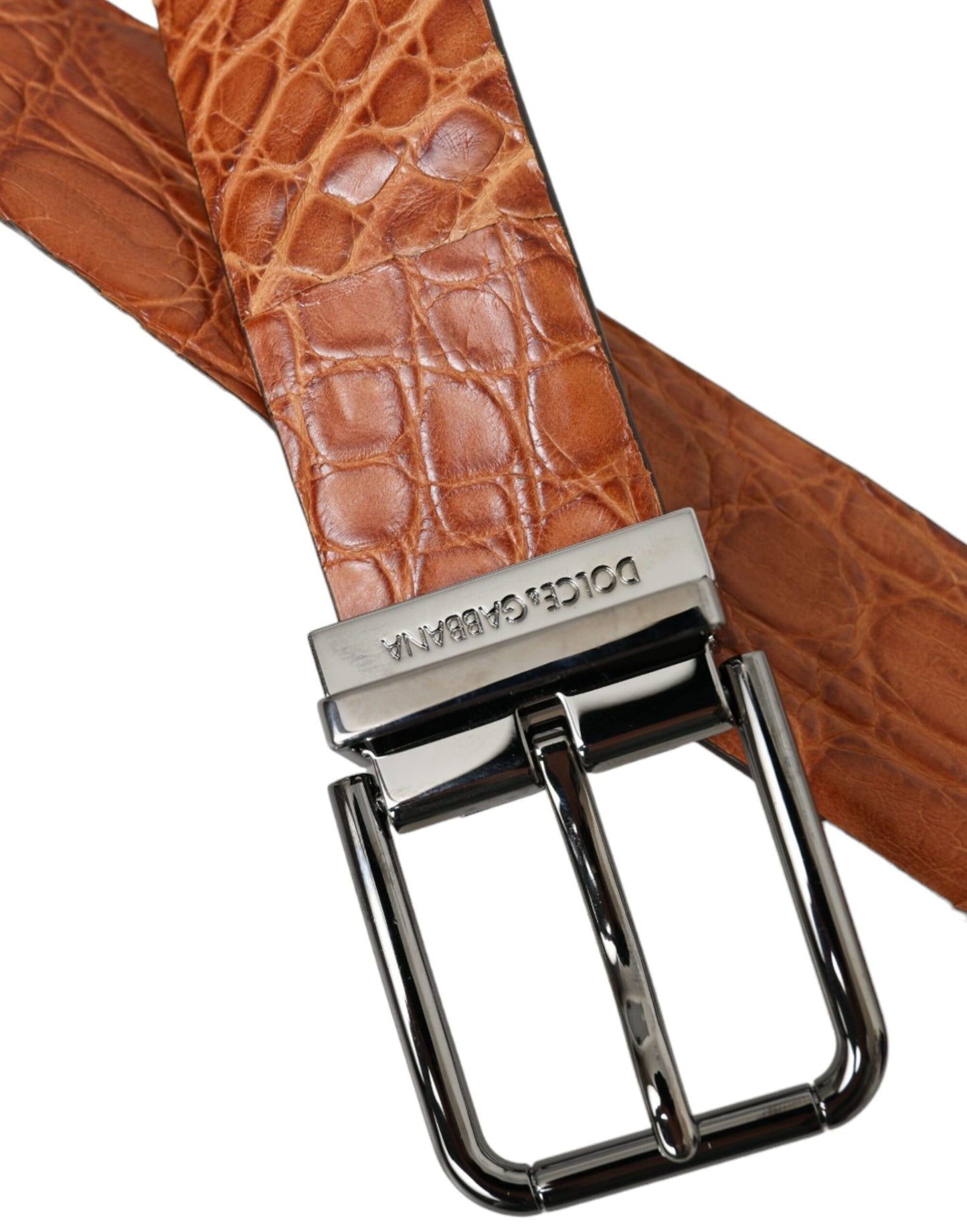 Dolce &amp; Gabbana Brown exotic leather belt with silver metal buckle