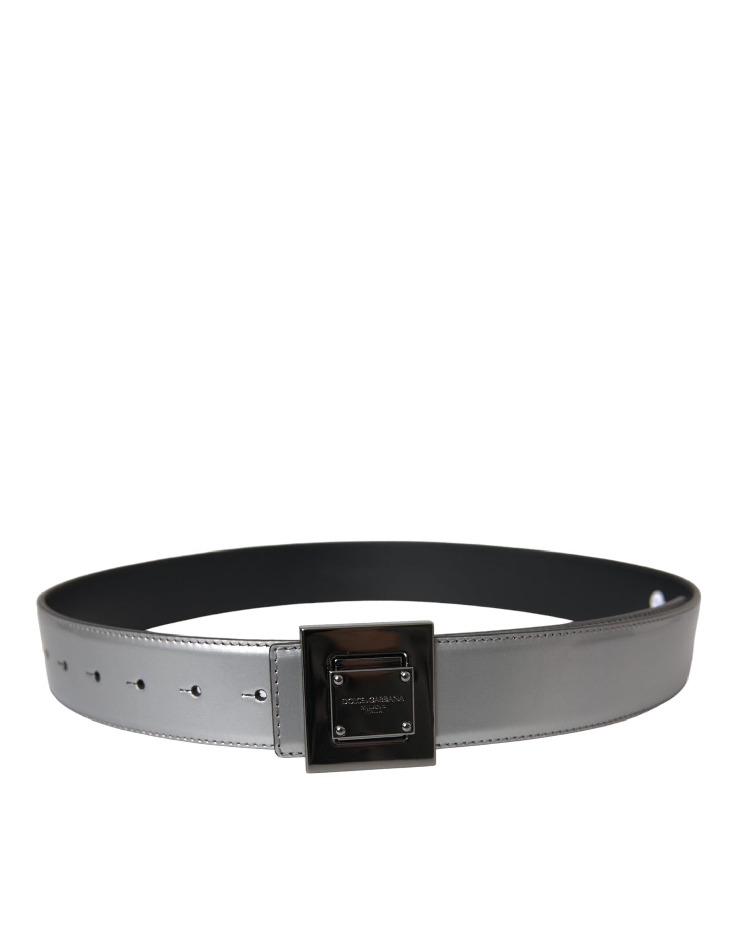 Dolce &amp; Gabbana Silver leather belt with square metal buckle