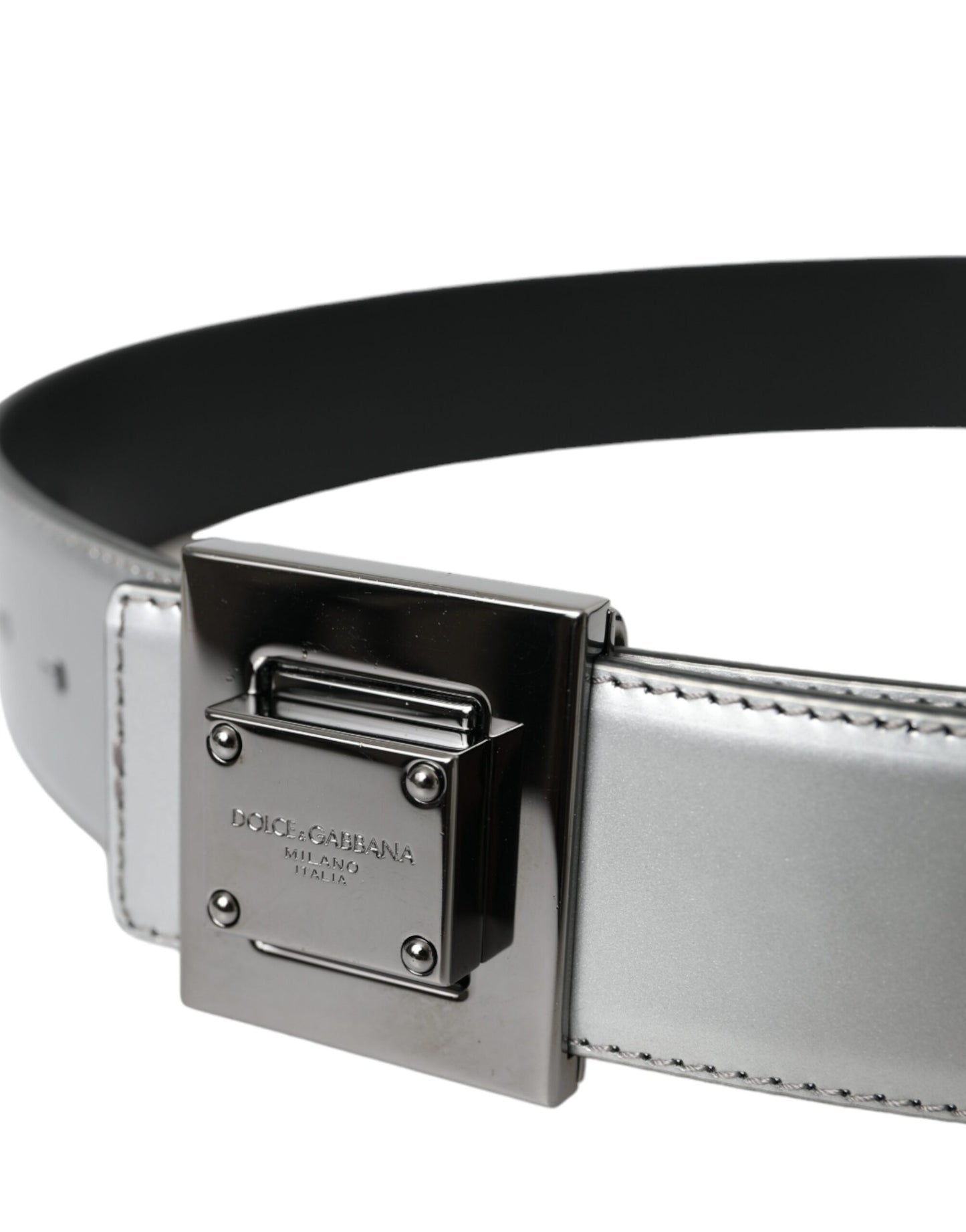 Dolce &amp; Gabbana Silver leather belt with square metal buckle