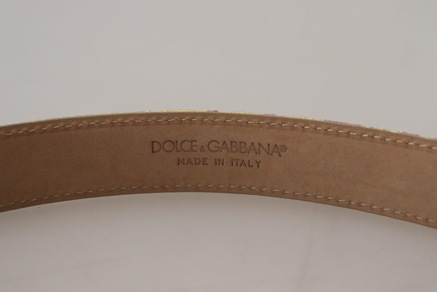 Dolce &amp; Gabbana Pink Jaquard DG Logo Gold Metal Buckle Belt