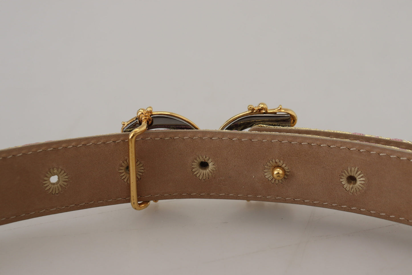 Dolce &amp; Gabbana Pink Jaquard DG Logo Gold Metal Buckle Belt