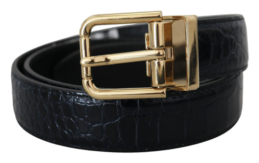 Dolce &amp; Gabbana Black exotic leather belt with gold metal buckle