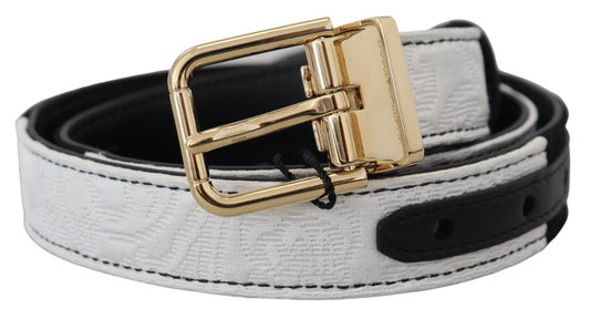 Dolce &amp; Gabbana White Black Patchwork Gold Metal Buckle Belt