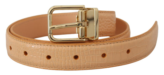 Dolce &amp; Gabbana Beige Exotic Leather Gold Metal Buckle Belt