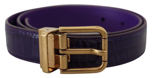 Dolce &amp; Gabbana Purple Exotic Leather Gold Metal Buckle Belt