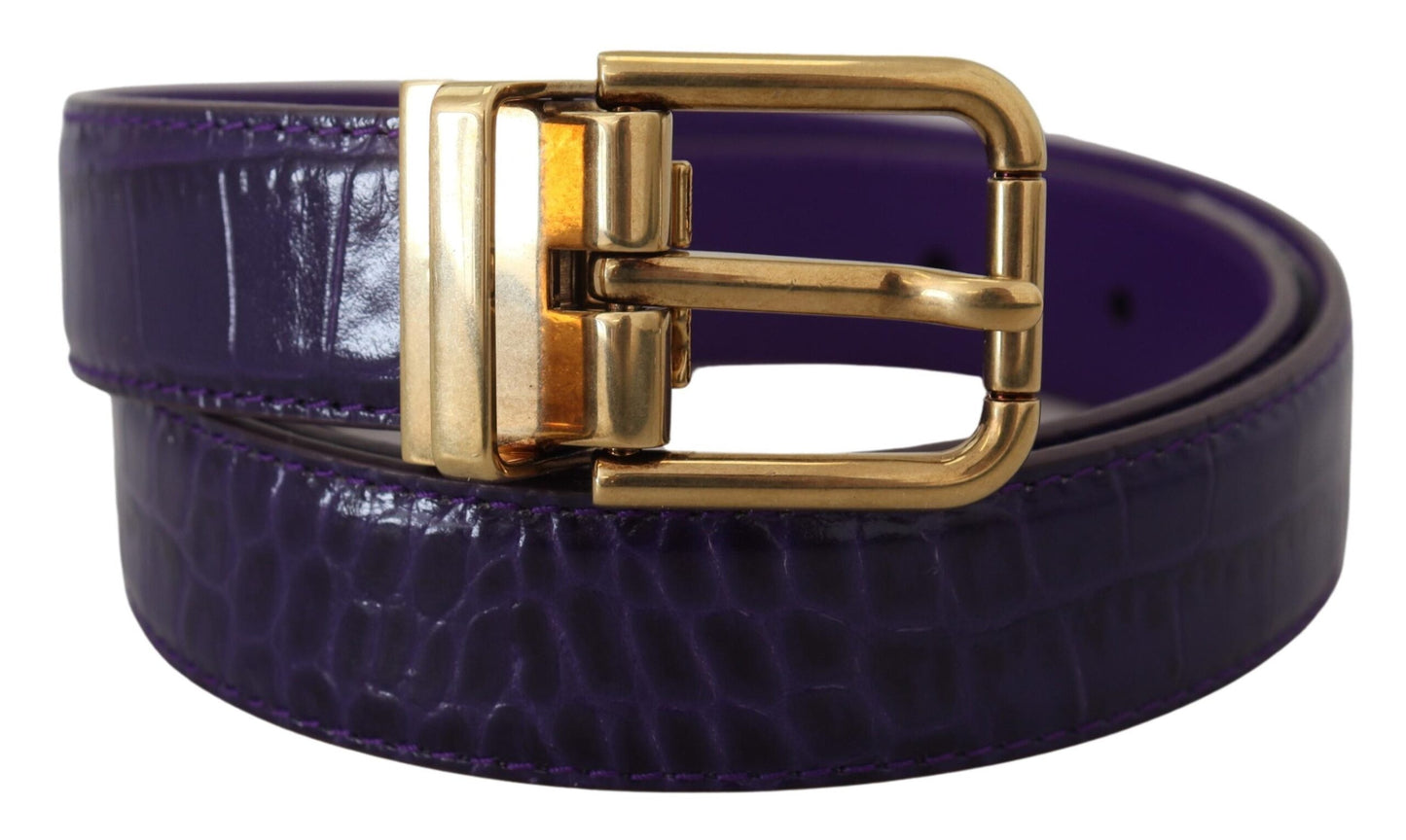 Dolce &amp; Gabbana Purple Exotic Leather Gold Metal Buckle Belt