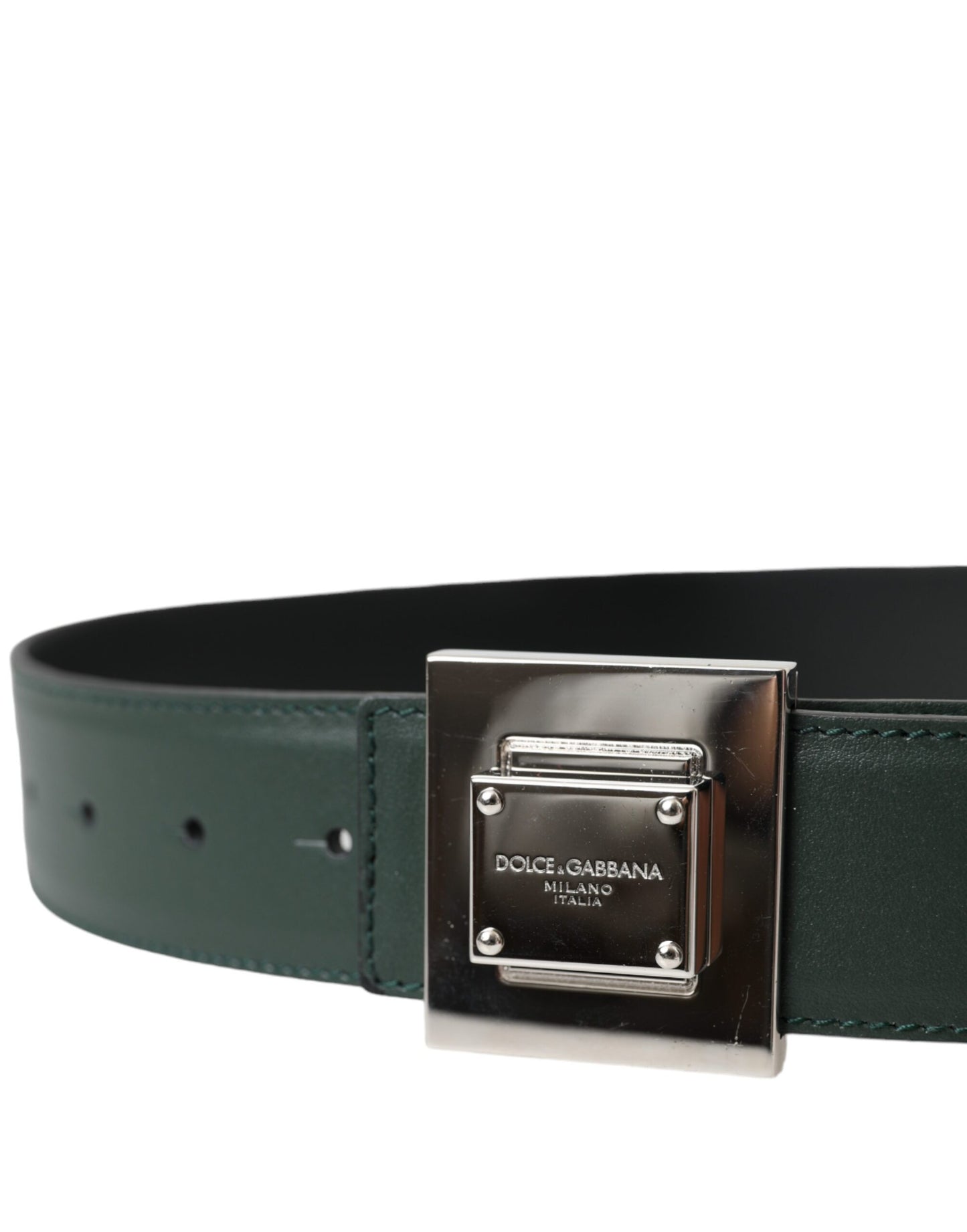 Dolce &amp; Gabbana Green calf leather belt with square metal buckle