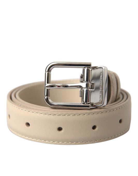 Dolce &amp; Gabbana belt in beige calf leather with silver metal buckle