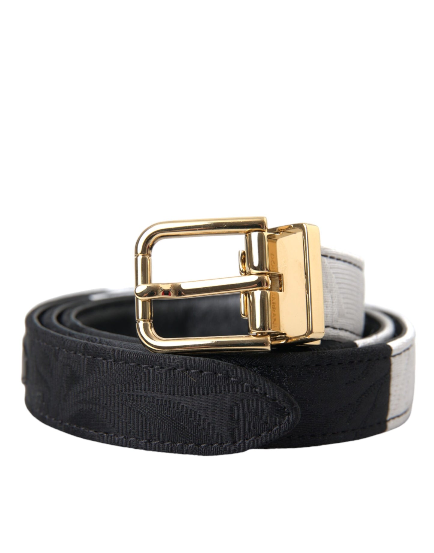 Dolce &amp; Gabbana Black white patchwork belt with gold metal buckle