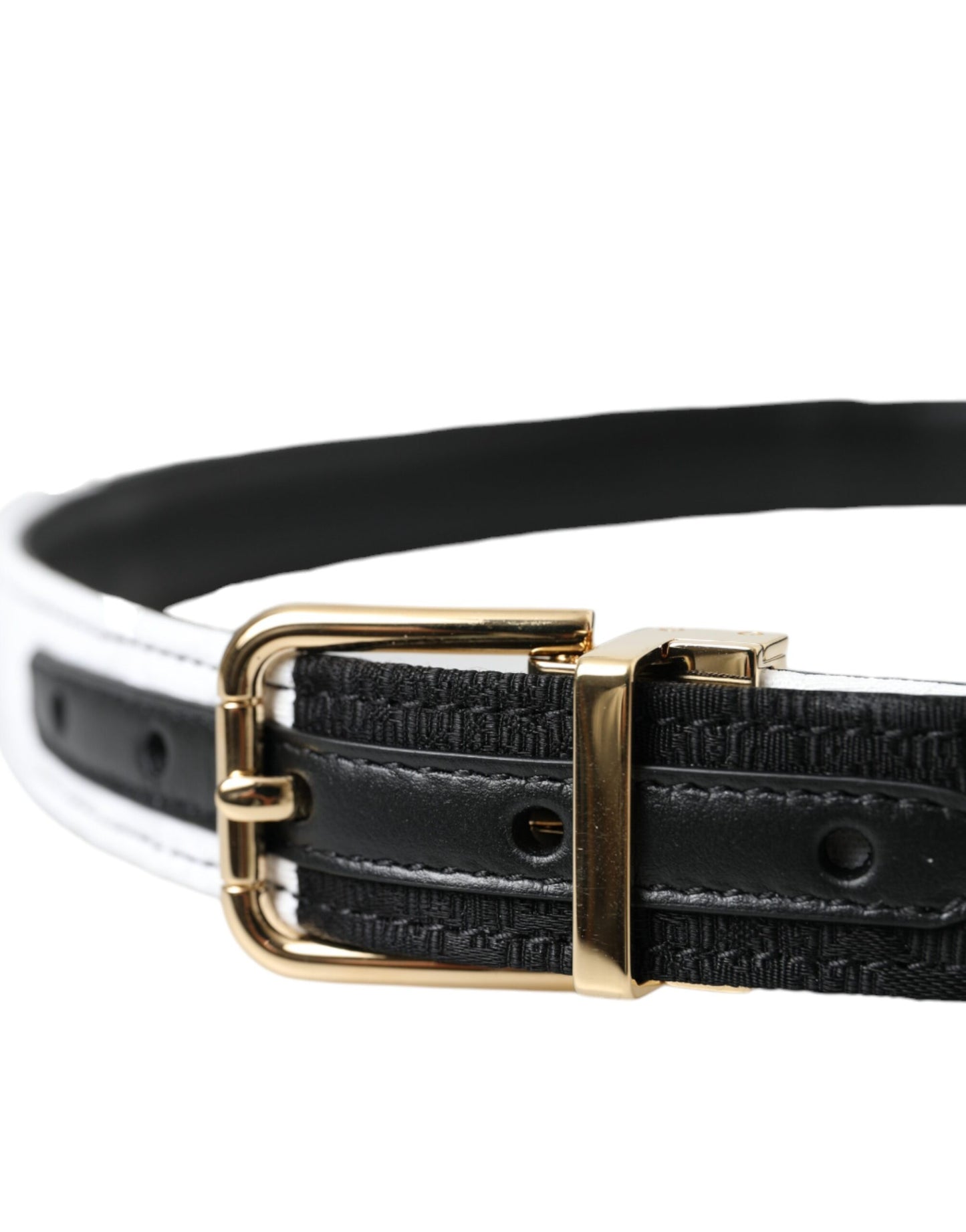 Dolce &amp; Gabbana Black white patchwork belt with gold metal buckle