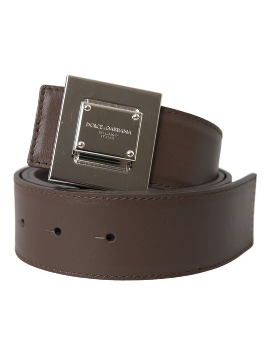 Dolce &amp; Gabbana Brown calfskin belt with square metal buckle