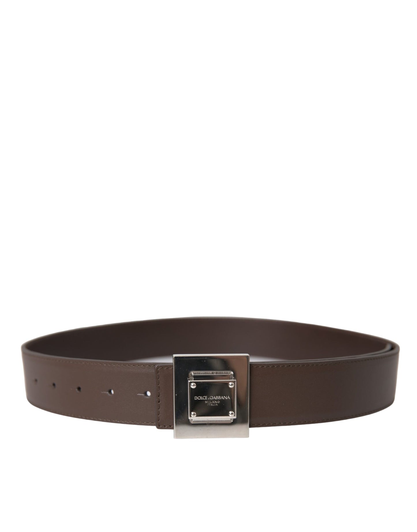 Dolce &amp; Gabbana Brown calfskin belt with square metal buckle