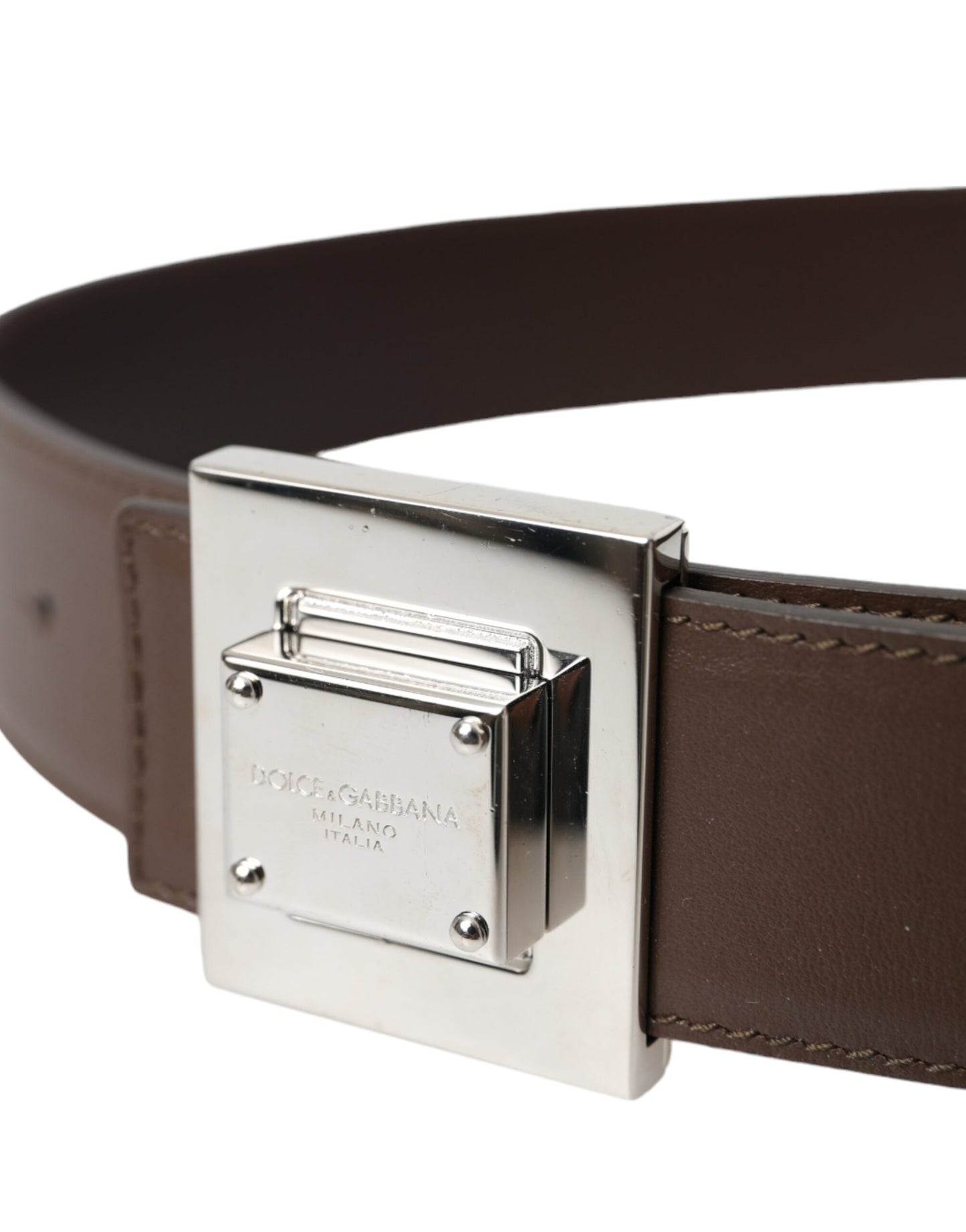 Dolce &amp; Gabbana Brown calfskin belt with square metal buckle