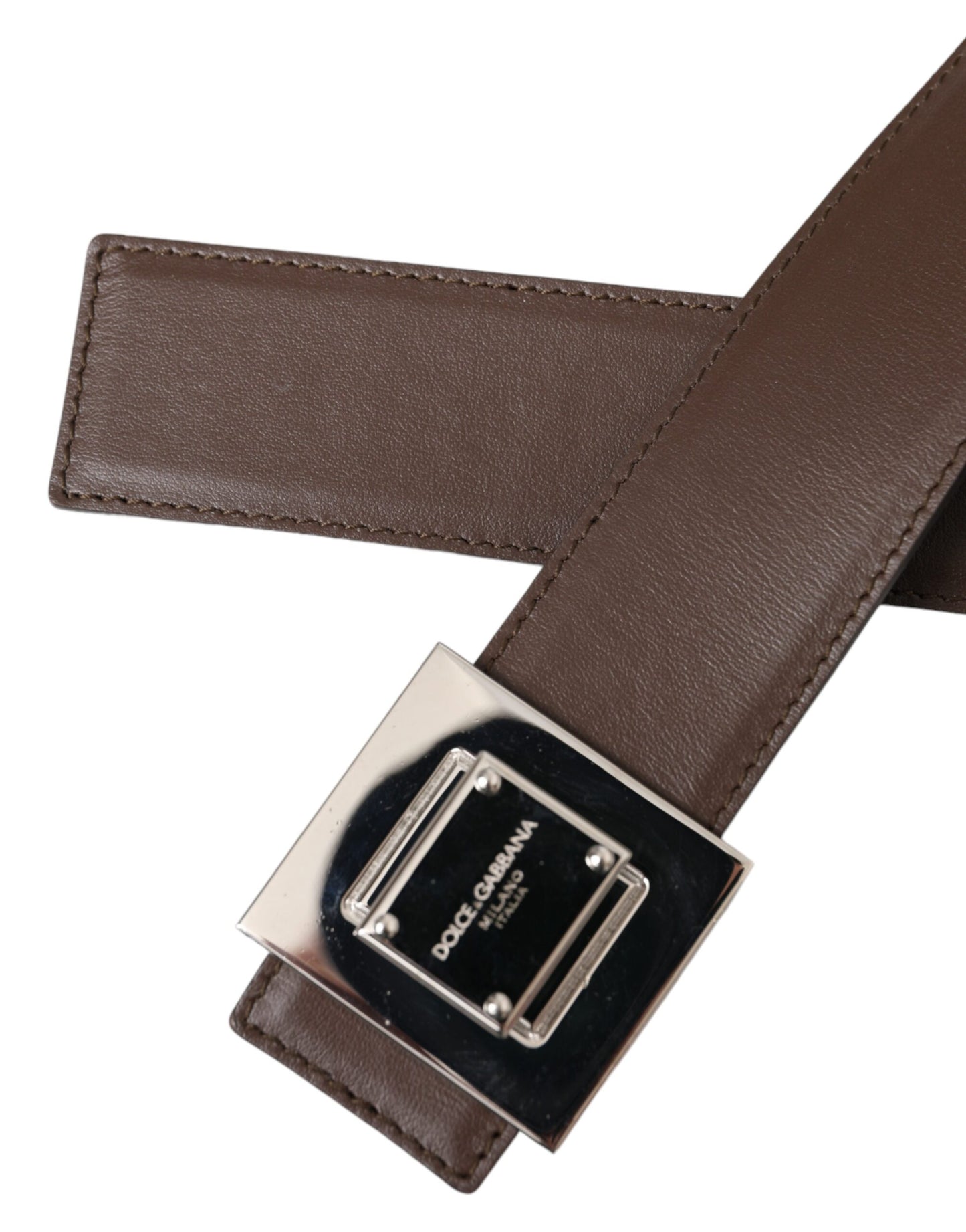 Dolce &amp; Gabbana Brown calfskin belt with square metal buckle