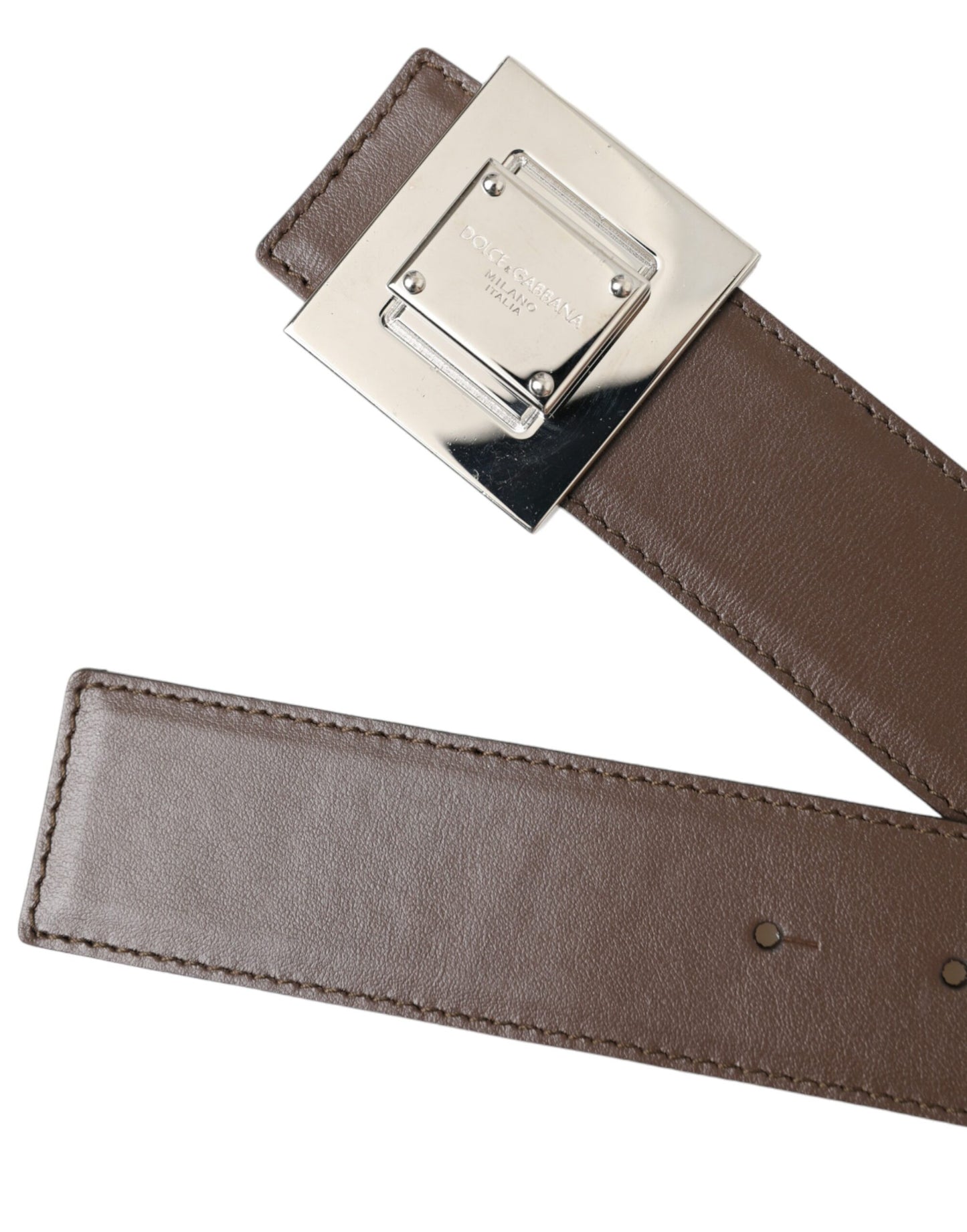 Dolce &amp; Gabbana Brown calfskin belt with square metal buckle