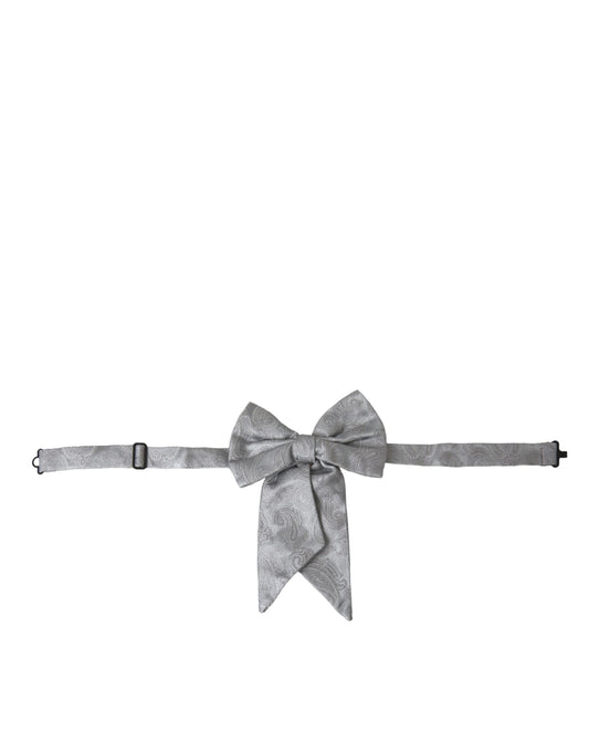 Dolce &amp; Gabbana Silver Bow Silk Adjustable Neck Men Bow Tie