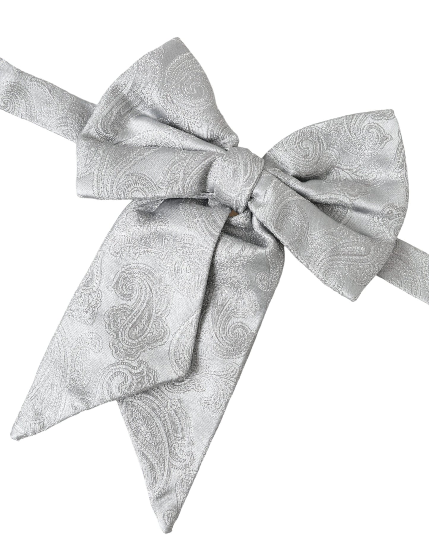 Dolce &amp; Gabbana Silver Bow Silk Adjustable Neck Men Bow Tie