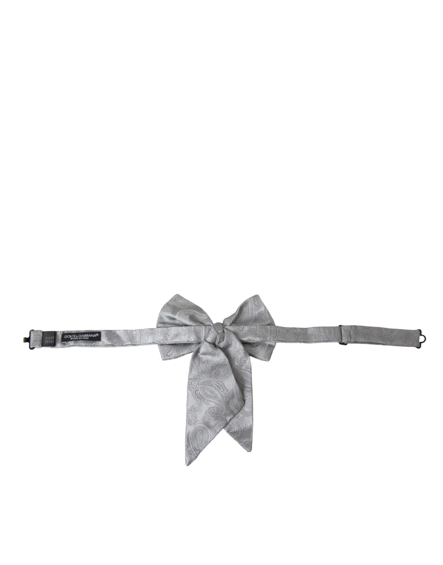 Dolce &amp; Gabbana Silver Bow Silk Adjustable Neck Men Bow Tie