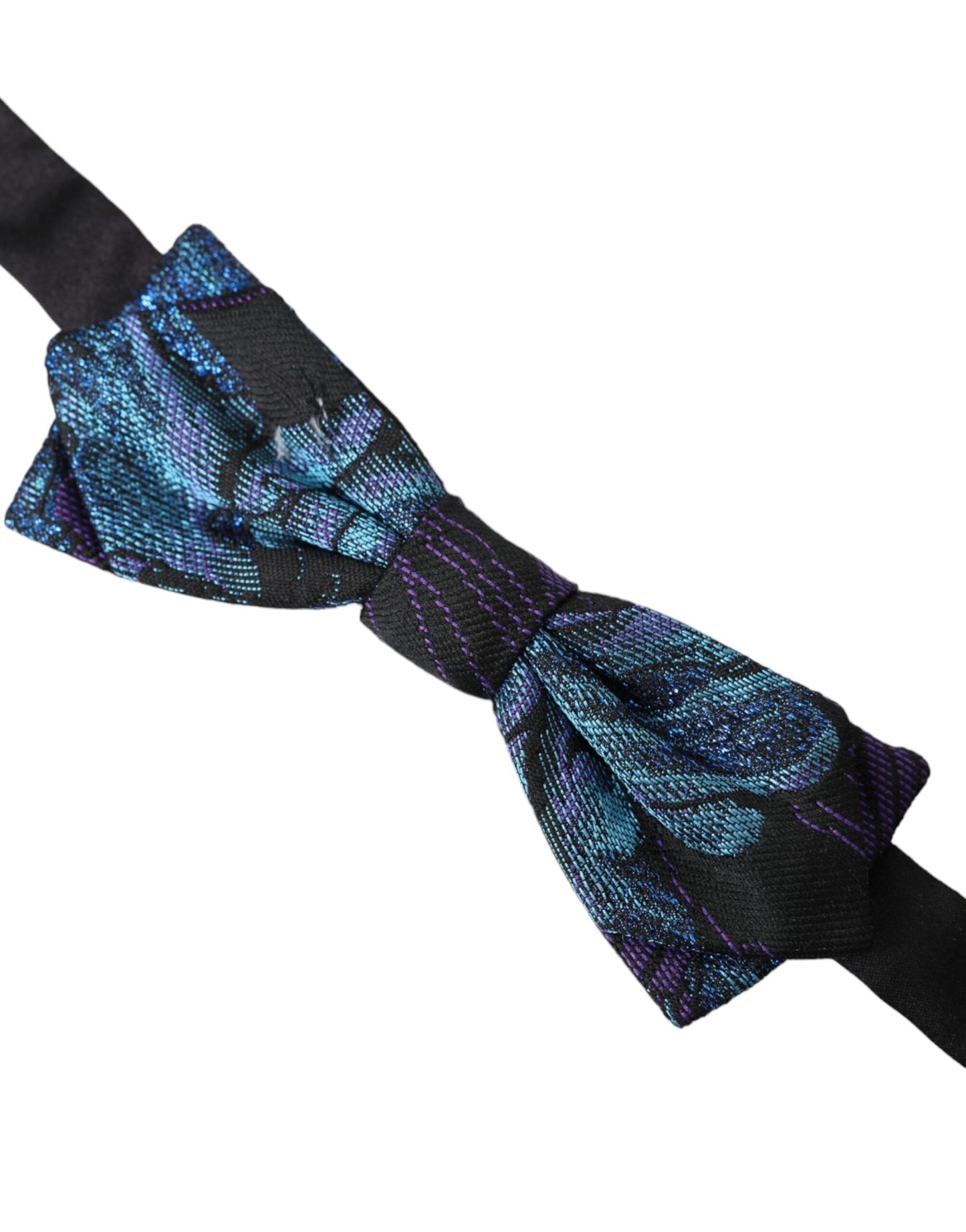 Dolce &amp; Gabbana Black Blue Brocade Adjustable Neck Men Bow Tie