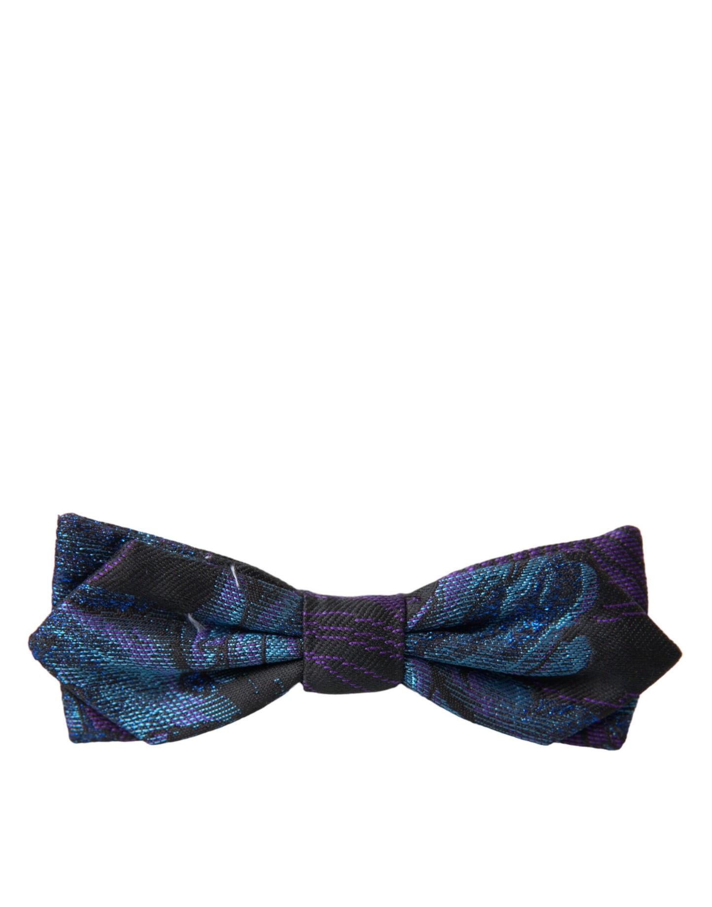 Dolce &amp; Gabbana Black Blue Brocade Adjustable Neck Men Bow Tie