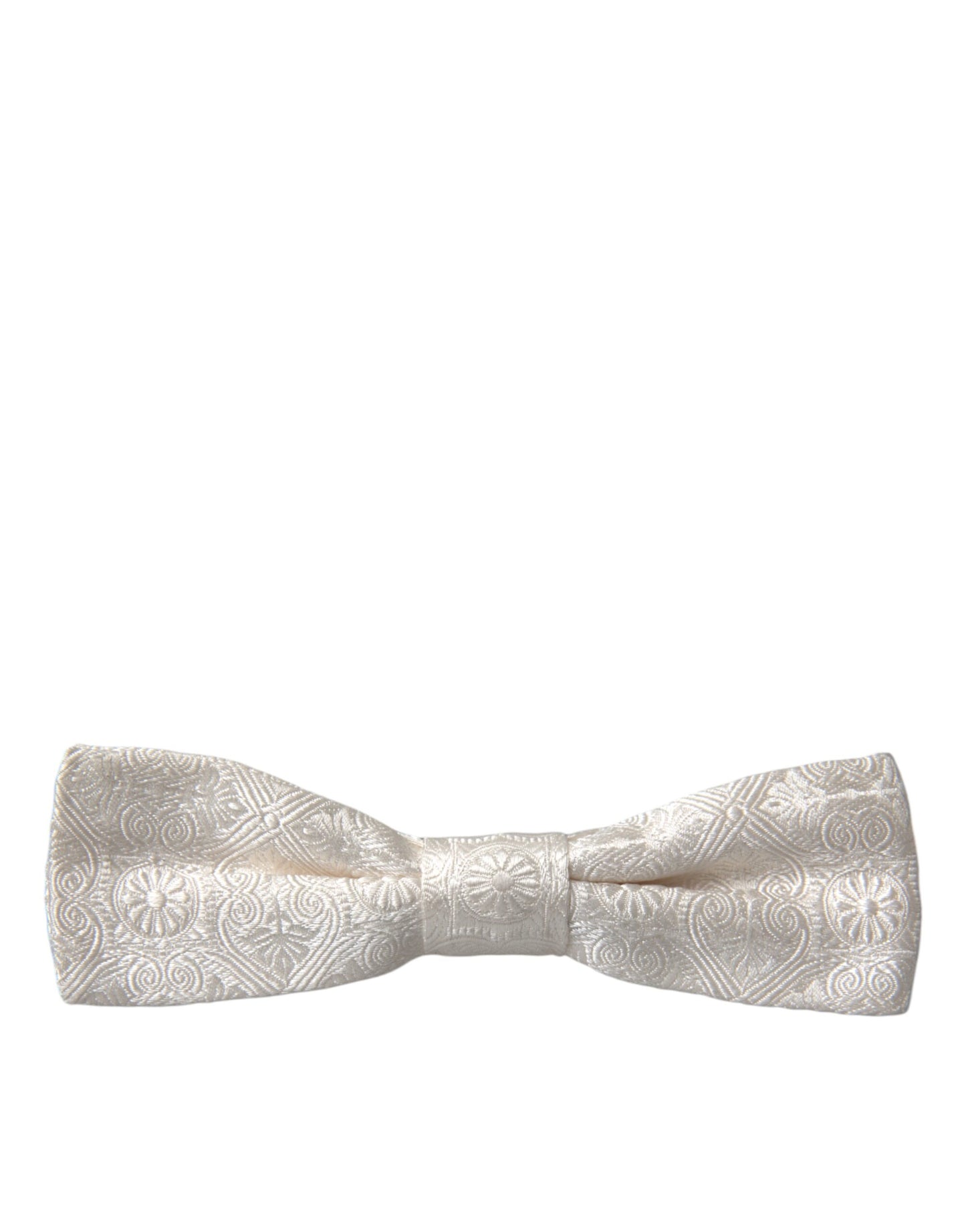 Dolce &amp; Gabbana White Floral Brocade Adjustable Neck Men Bow Tie