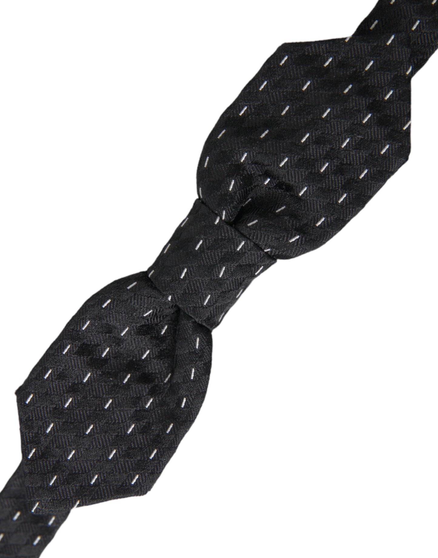 Dolce &amp; Gabbana Black White Stitched Silk Men Neck Bow Tie