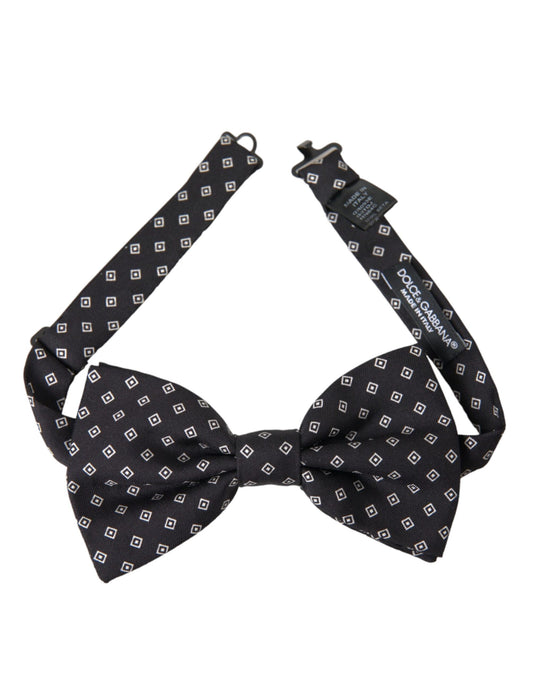 Dolce &amp; Gabbana Black Patterned Silk Bow Tie for Men with Adjustable Neck