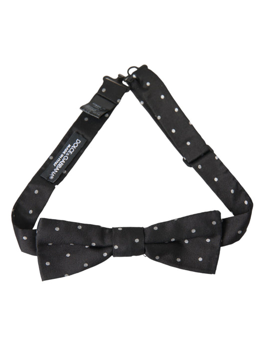 Dolce &amp; Gabbana Black White Polka Dot Silk Miesten kaula-rusetti