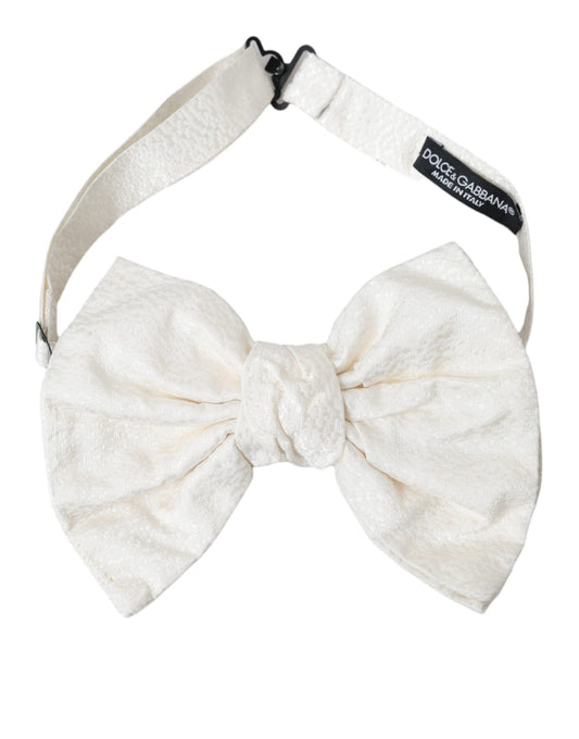 Dolce &amp; Gabbana White structured cotton bow tie with adjustable neck