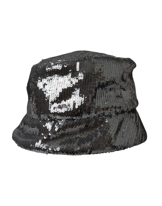 Dolce &amp; Gabbana Silver Sequin Nylon Bucket Hat Miesten