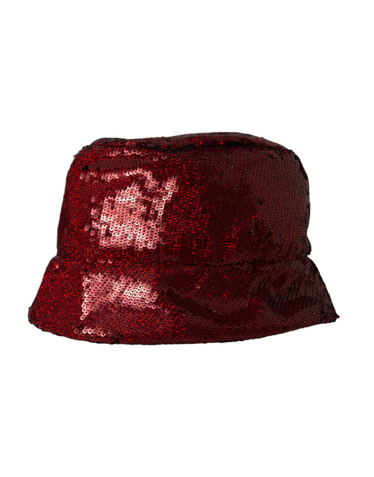 Dolce &amp; Gabbana Red Sequin Nylon Bucket Hat Men