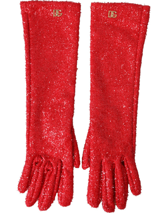 Dolce &amp; Gabbana Red Lurex Fantasia Gloves Medium Sleeve Length