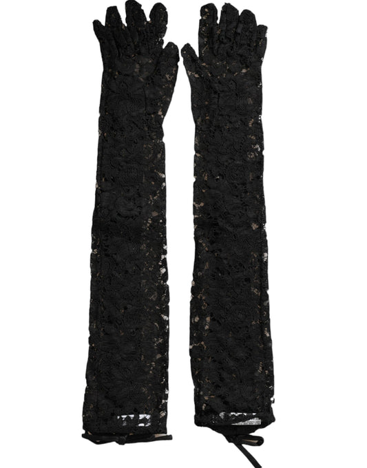 Dolce &amp; Gabbana Black Taormina Lace Elbow Length Gloves