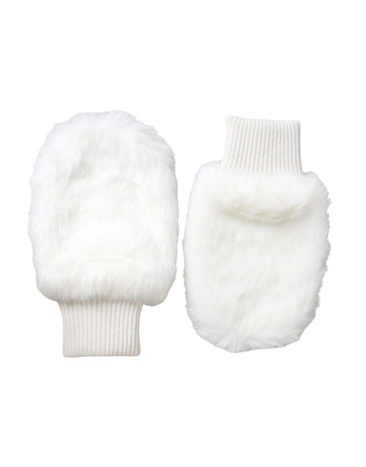 Dolce &amp; Gabbana White Acrylic Knitted Fur Wrist Mittens Gloves