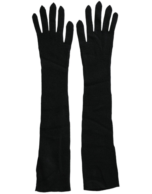 Dolce &amp; Gabbana Black cashmere gloves, knitted in elbow length