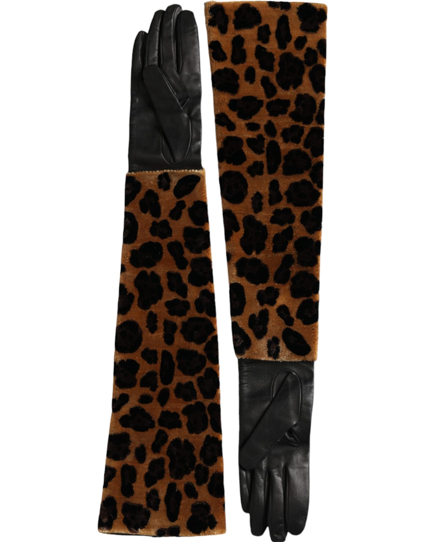 Dolce & Gabbana Braun Schwarz Leopard Leder Ellenbogenlange Handschuhe