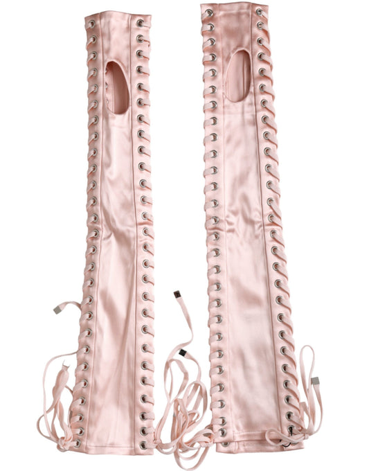 Dolce &amp; Gabbana Pink Acetate Lace Fingerless Gloves