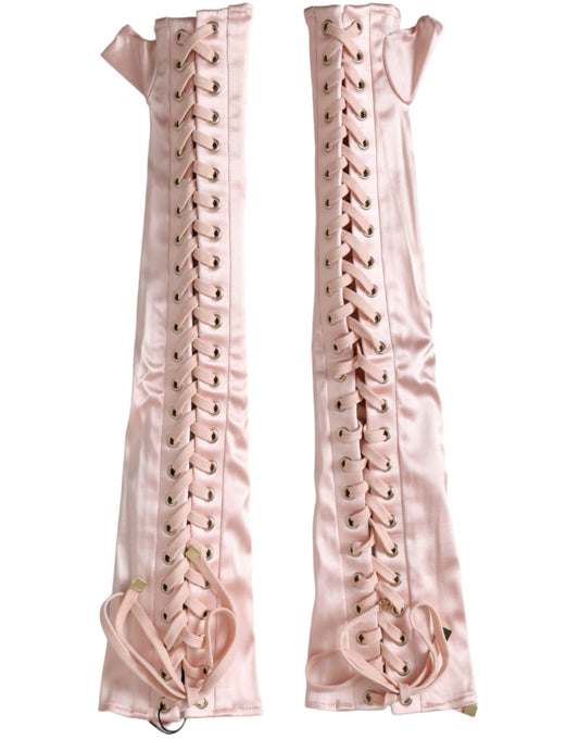 Dolce &amp; Gabbana Pink Acetate Lace Fingerless Gloves