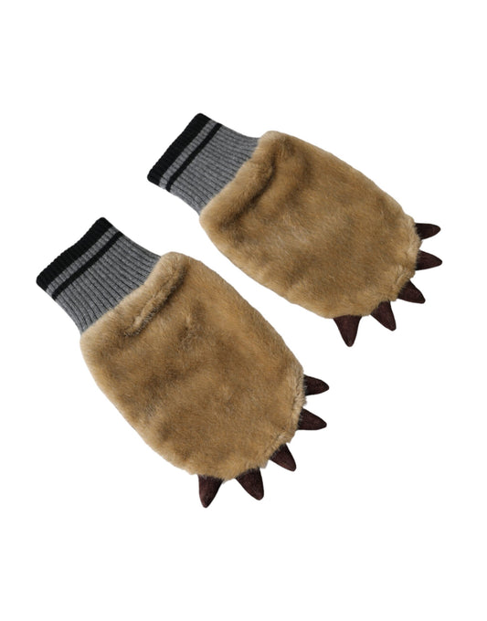 Dolce &amp; Gabbana Beige Acrylic Knitted Fur Wrist Mittens Gloves