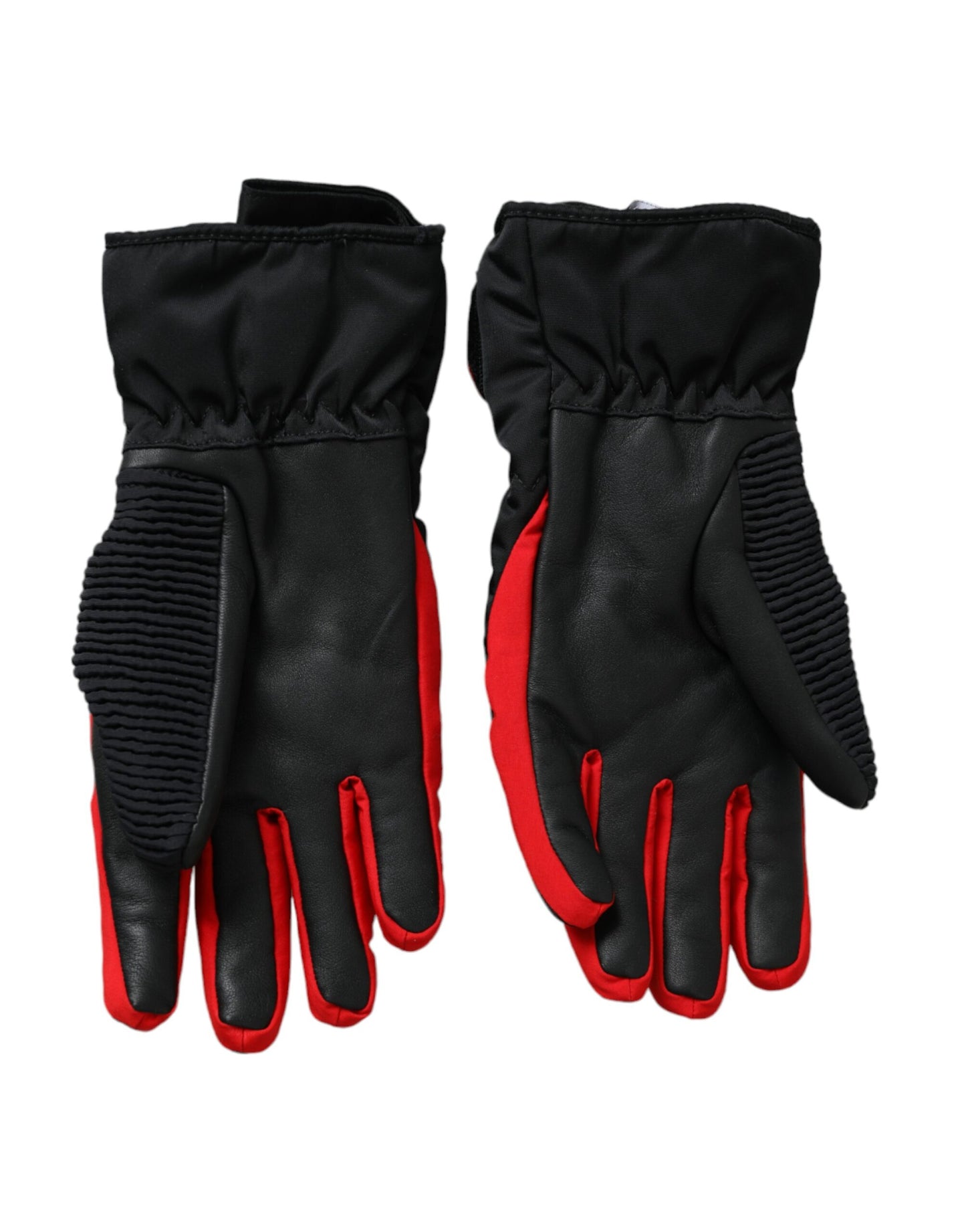 Dolce & Gabbana Schwarz-rote Nylon-Handschuhe in Handgelenkslänge