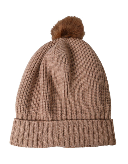 Dolce &amp; Gabbana Ruskea Solid Knitted Fur Ball Winter Beanie Hat