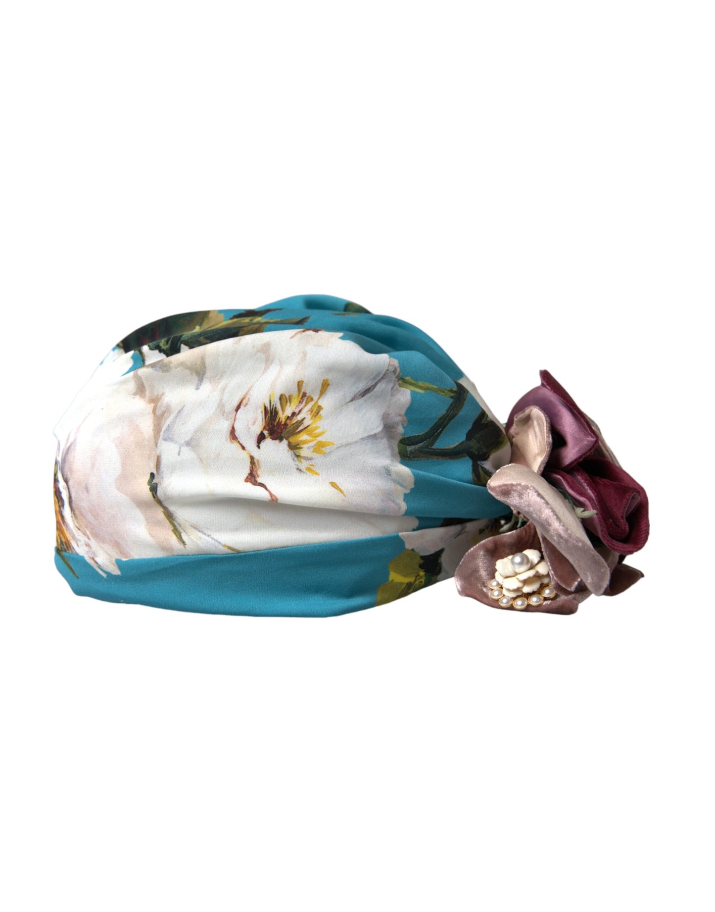 Dolce &amp; Gabbana Blue Floral Motif Turban Headwear Women