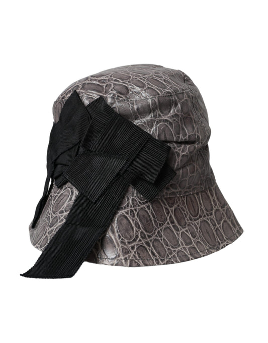 Dolce &amp; Gabbana Black-Gray Patterned Leather Bucket Hat