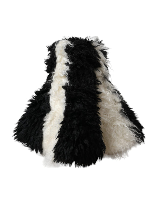 Dolce &amp; Gabbana Black and White Stripe Mohair Fur Bucket Hat