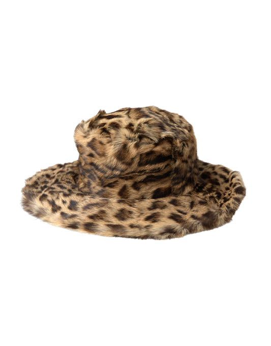 Dolce &amp; Gabbana Ruskea Leopard Fur Women Bucket Hat