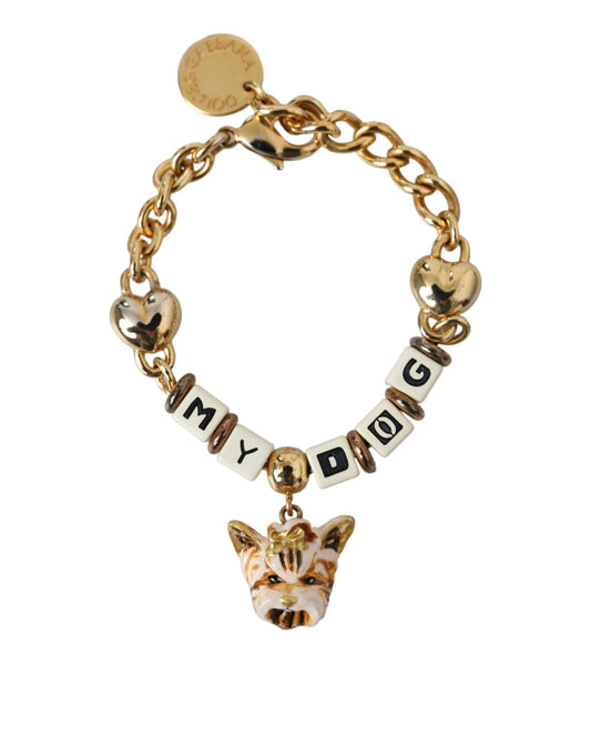 Dolce &amp; Gabbana Gold-Tone Brass Chain MY DOG Heart Bracelet