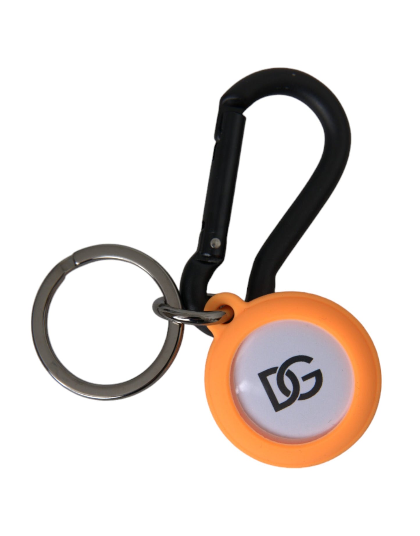 Dolce & Gabbana Orange Gummi DG Logo Rund Messing Metall Schlüsselanhänger Schlüsselanhänger