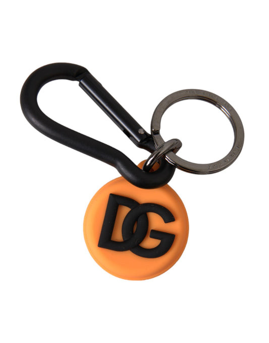 Dolce & Gabbana Orange Gummi DG Logo Rund Messing Metall Schlüsselanhänger Schlüsselanhänger