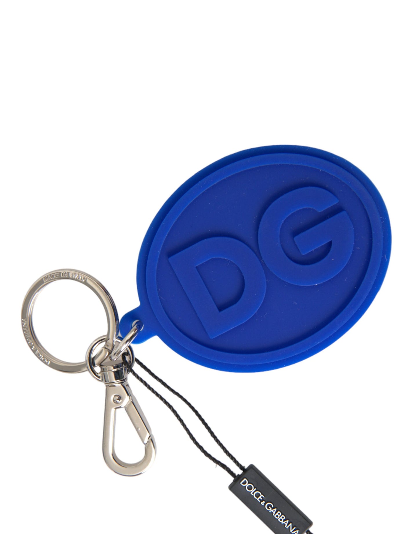 Dolce & Gabbana Blauer Gummi DG Logo Silber Messing Metall Schlüsselanhänger Schlüsselbund